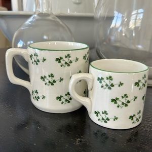 Set of 2 Calligaline Pottery Shamrock Mug Tea Cup 🍀St. Patrick's Day